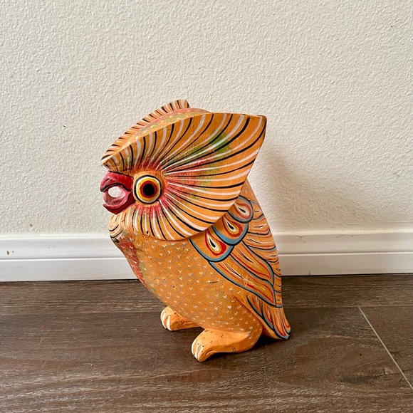 Colorful Hand-Painted wooden Owl Figurine 10 inches tall - Picture 9 of 9